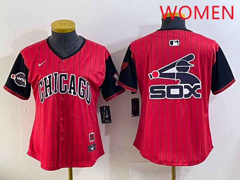 Women Chicago White Sox Blank Red Stripe Joint Name Nike 2025 MLB Jersey style 9